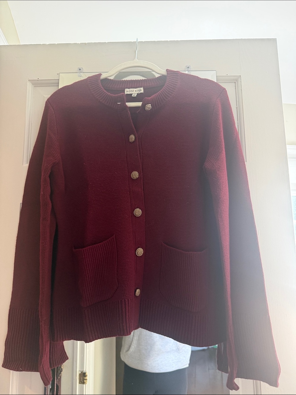 Moon River Wine Red Button-Up Cardigan